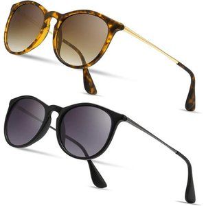 2 Pack Vintage Round Sunglasses for Women Men Classic Retro Designer Style